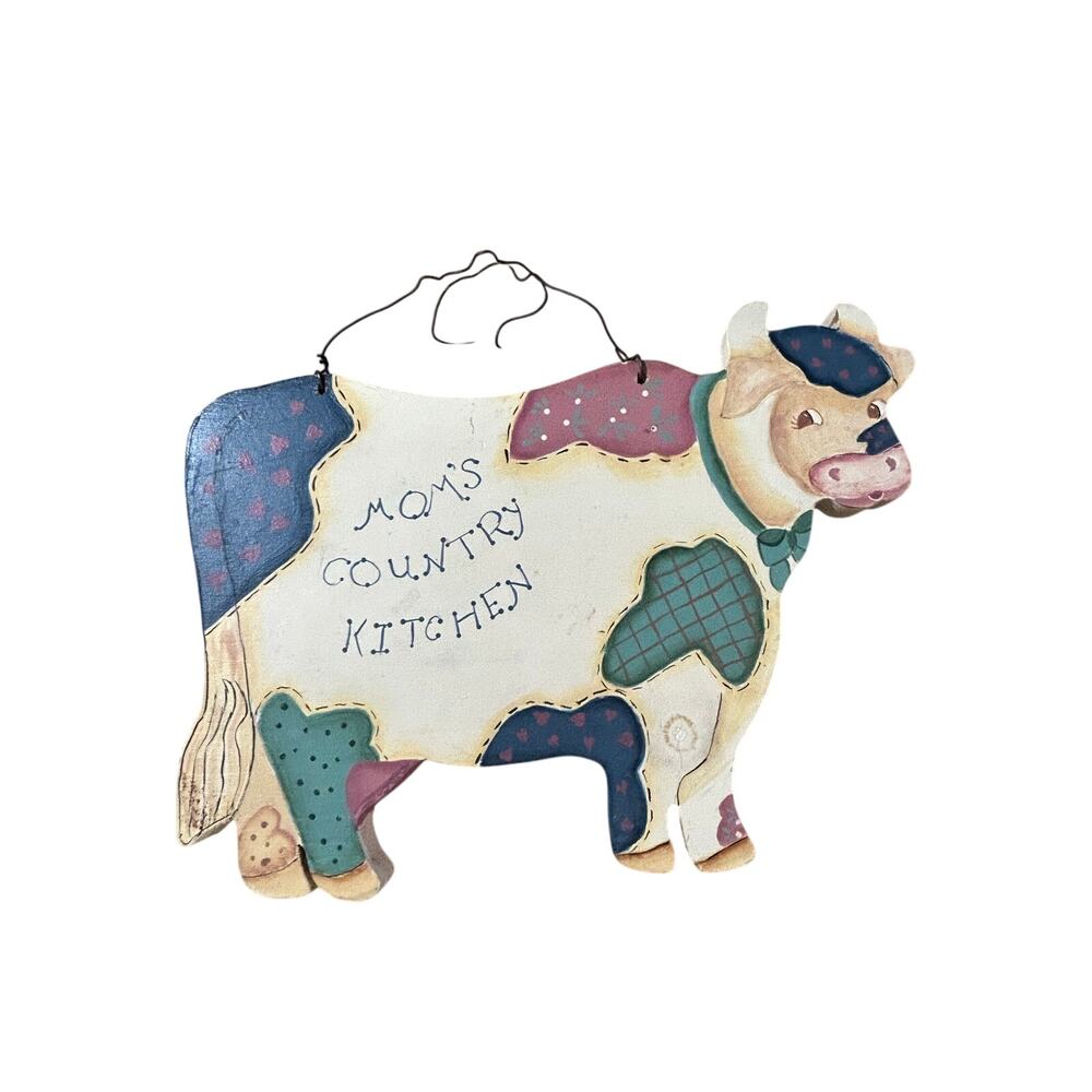 Mom’s Country Kitchen Cow Wall Hanging Folk Art Patchwork Farmhouse Decor
